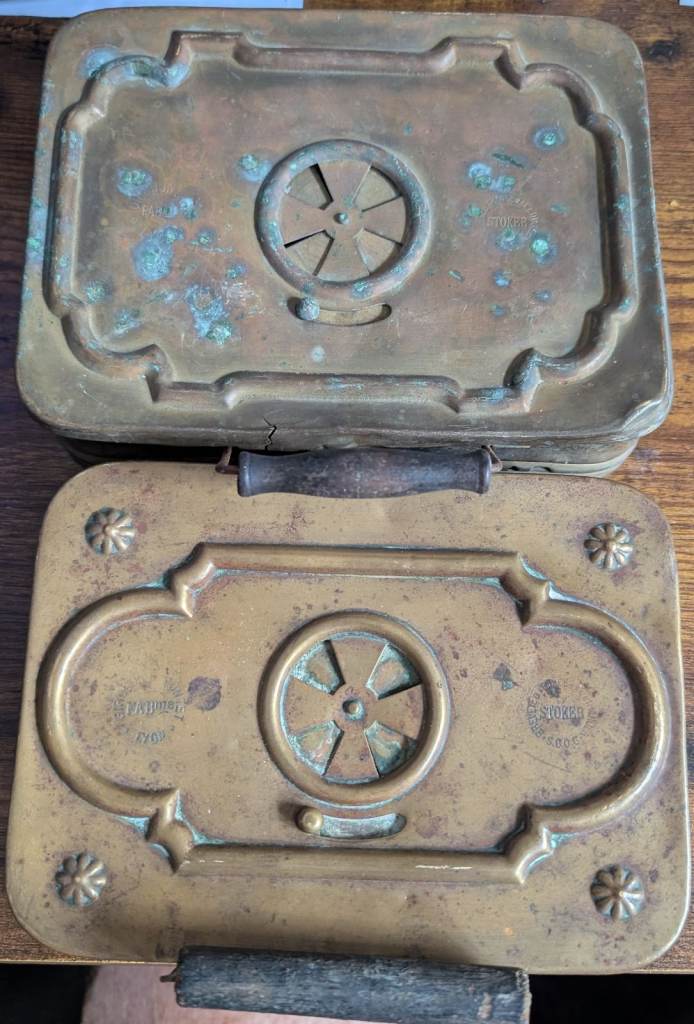 2 x Vintage French Antique Girodin et Montet Stoker -Brass Carriage Foot Hand Warmers