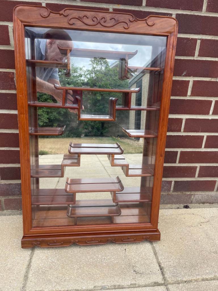 Vintage Chinese Rosewood Wall-Mounted / Floor Standing Display Cabinet -Mirrored