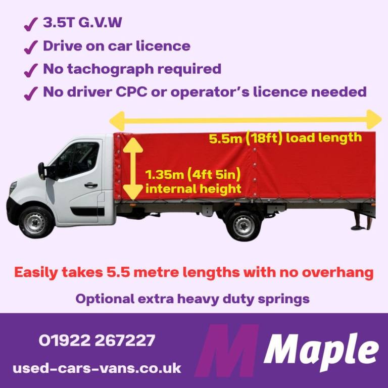 2021 Nissan NV400 2.3 3.5t L3 LWB 5.5m (18ft) Dropside With Cover, Air Con, Eu 6 150BHP Curtain S...