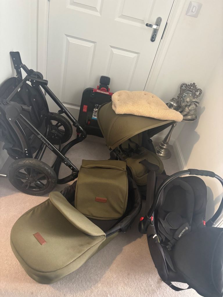 Baby Pram Travel System with Car Seat – Khaki, Good Condition