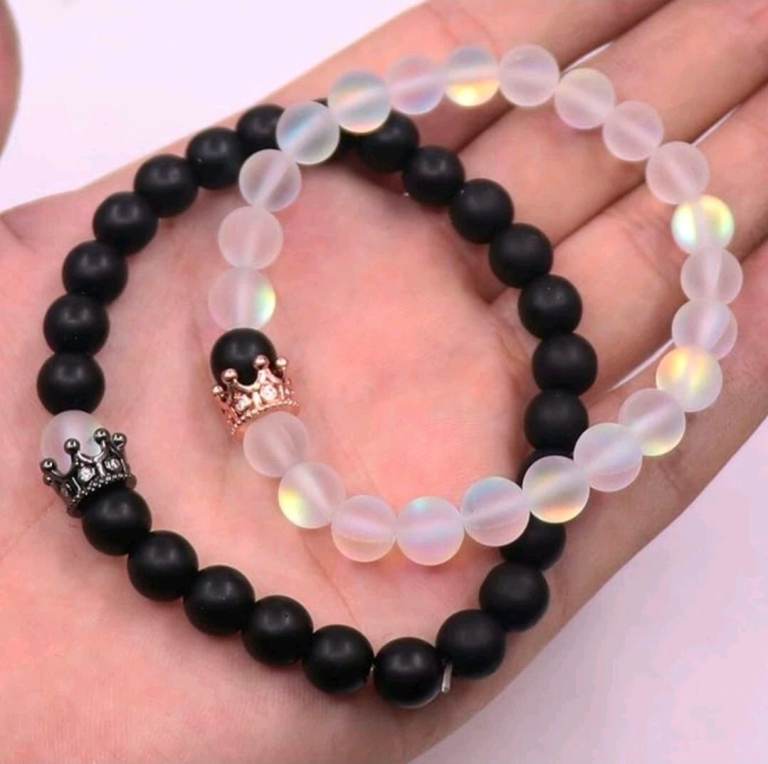 Couple King and Queen Crown Bracelets, 8mm Beads, 