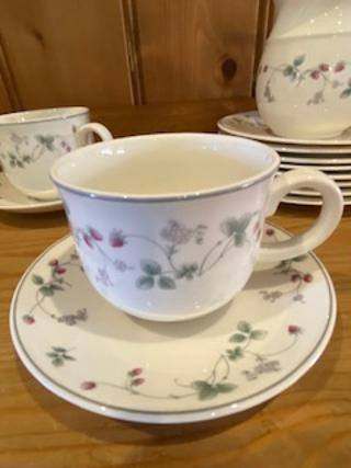 VINTAGE-Royal Doulton Expressions 'Strawberry Fayre' 67 Piece Dinner & Tea Set, placemats, coasters