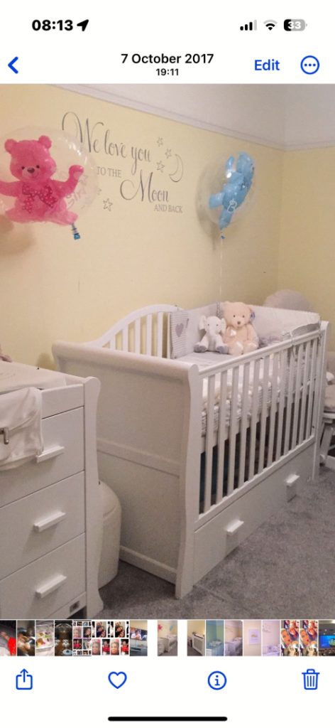 Dax Deluxe Sleigh 3 Piece Nursery Room Set - Cot Bed & Changing Unit