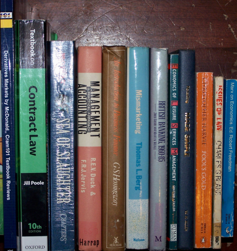 Lots of economics, business and law books! Going cheap! ;)