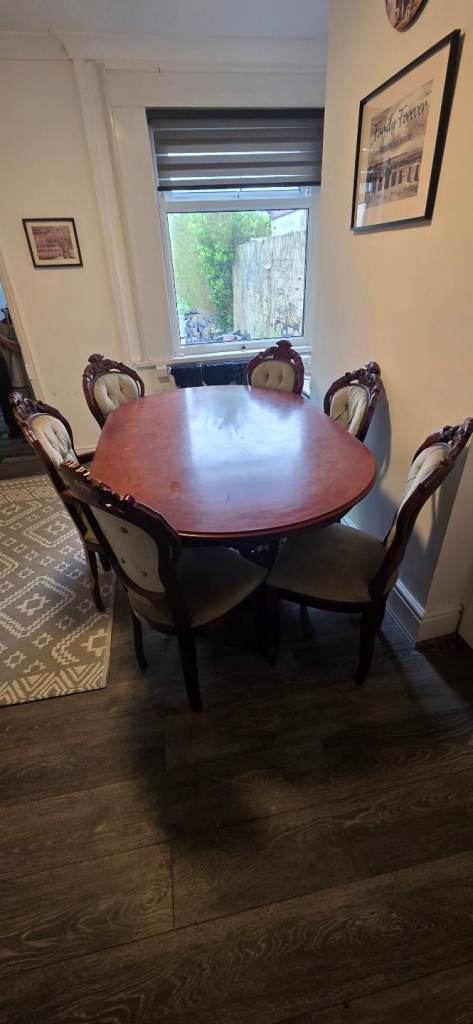 Free solid wood dining table & 6 chairs