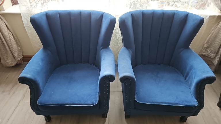 Navy Blue Velvet Armchair pair