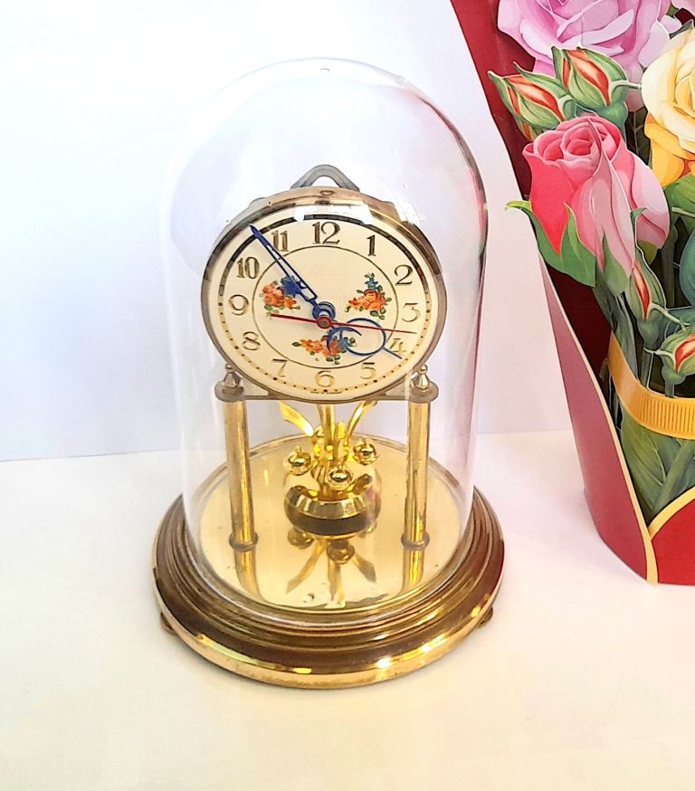 GERMAN MADE - DOMED MANTLE CLOCK - upgraded with two new quartz motors - 22 x 15 cm - WORKING WELL