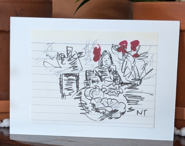 Original Hand Drawing 'At The Restaurant'  