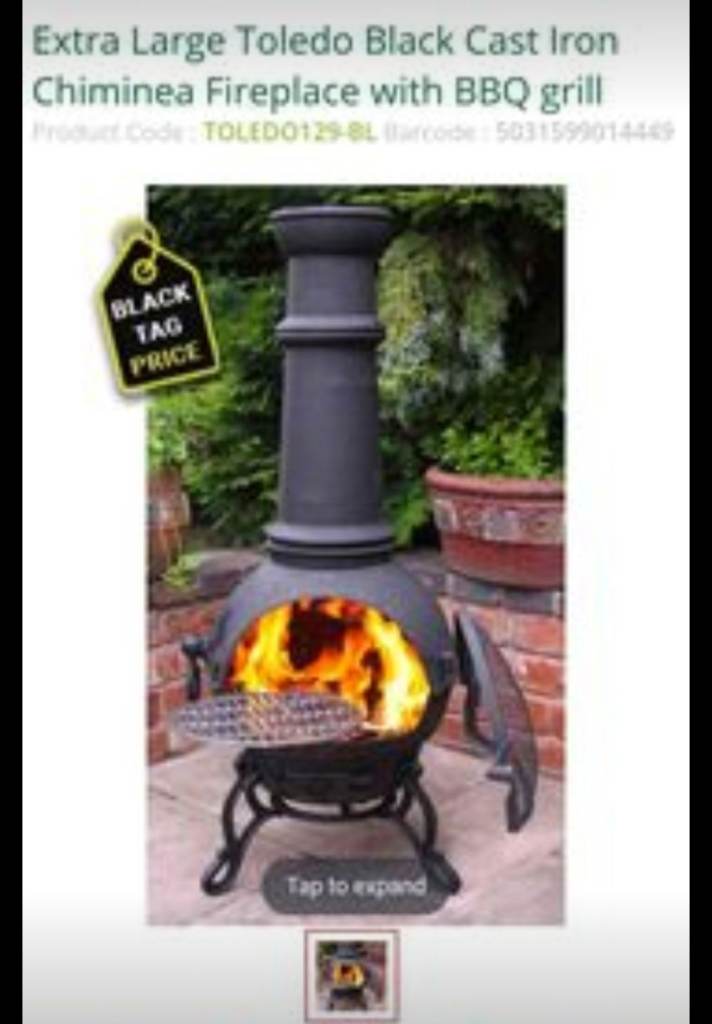GARDECO Extra Large Toledo Black Cast Iron Chiminea Fireplace BBQ Pizza grill