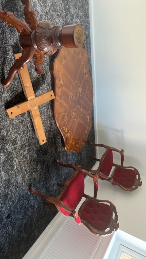 Italian dining table with six cushion chairs 