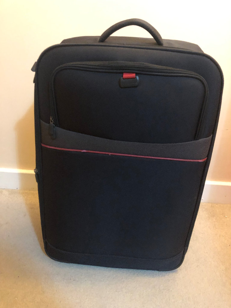 image for John Lewis Soft Shell Nylon Full Size 2 Wheel Expandable Suitcase Black Red
