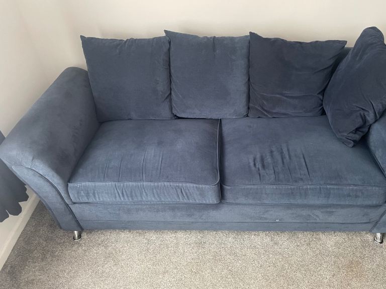 Comfy Blue Fabric Sofa - 2 Seater with Chrome Feet