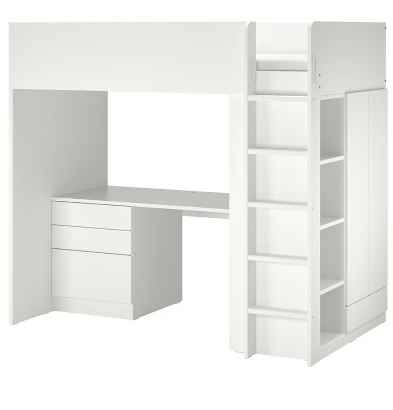 IKEA Stuva/Smastad White Loft Bed with Desk, Wardrobe, Shelves & Drawers