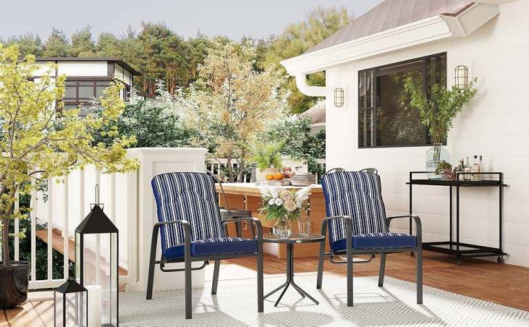 3-Piece Patio Bistro Set, 5-Position Adjustable Recliner Garden Chairs & Tempered Glass Table