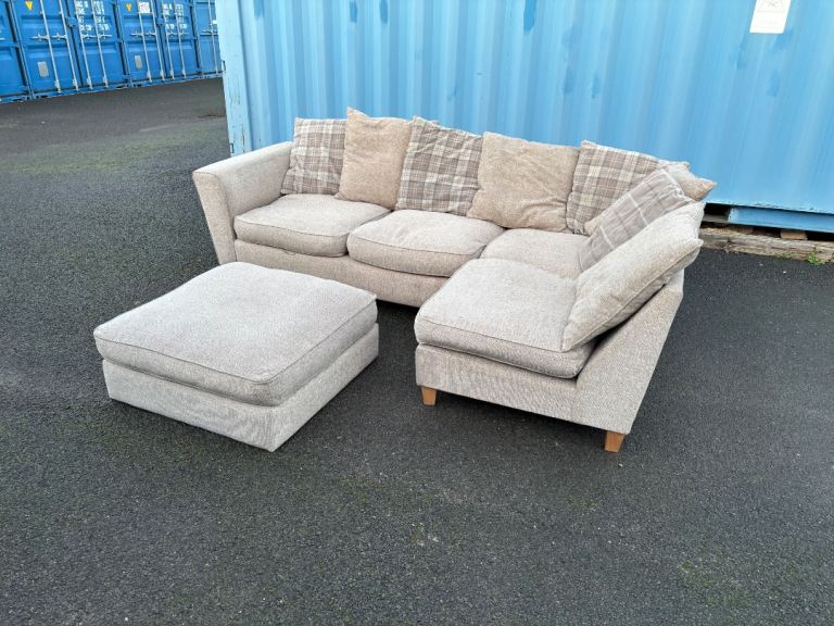 Beige L Shape corner sofa with matching footstool DELIVERY AVAILABLE