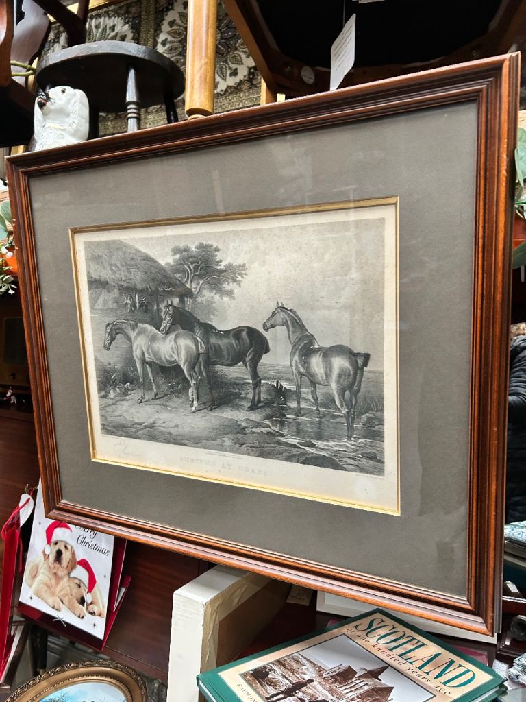 Hunters at Grass Engraving Print by George Zobel after Sir Edwin Landseer 