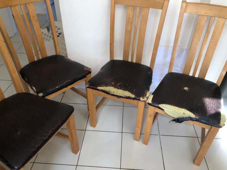 Set of 4 Wooden Dining Chairs with Brown Seats