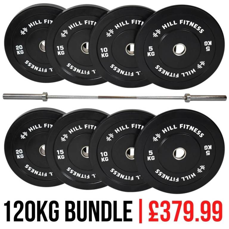 image for 120kg: Bumper Plate & Barbell Bundle - Olympic Weights Gym