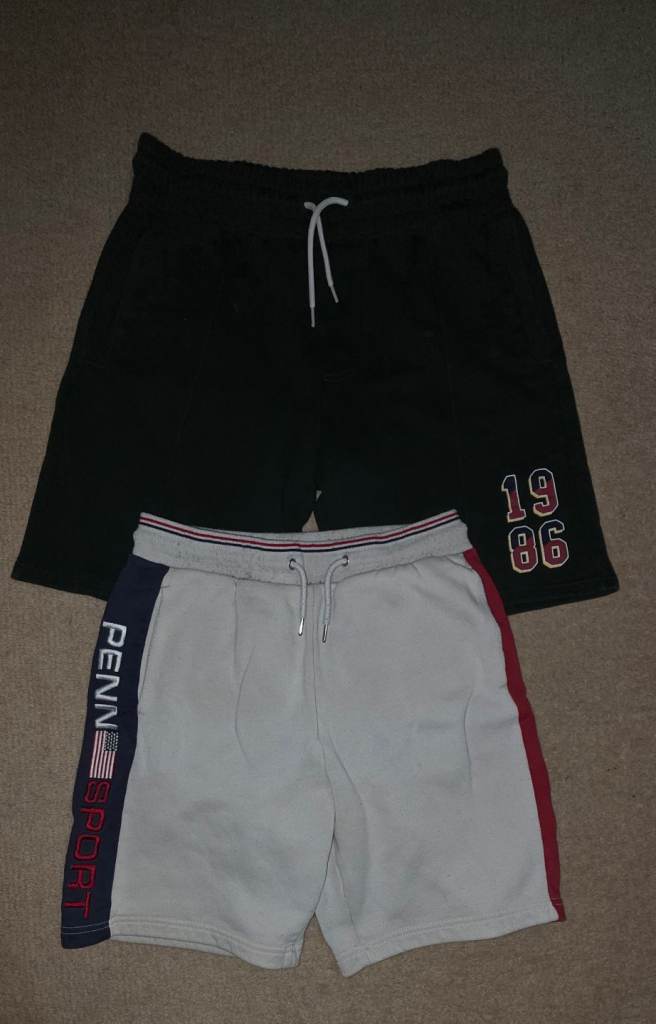 image for Men’s Shorts 2 Pack – Size Medium (Primark Penn White with Side Stripes & George Asda Green)  