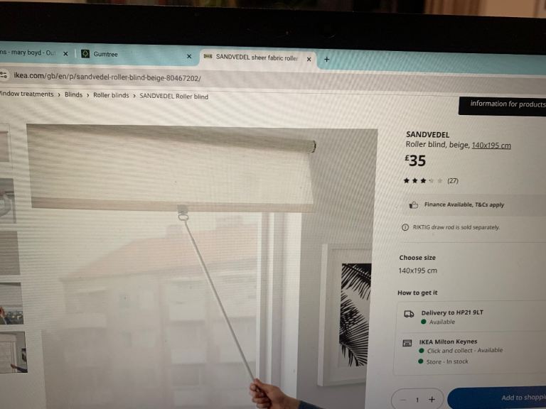 SANDVEDEL Roller blind, beige, 140x195 cm RRP£35