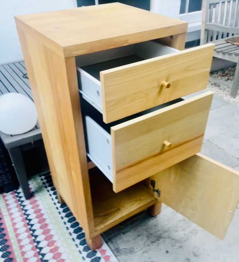 Ikea 'Traby' Ash Veneer Wooden Bedside Table/Small Cabinet with Drawers – Good Condition