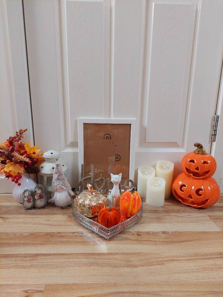 Home autumn decorations pumpkin latern light cat frame flowers candles