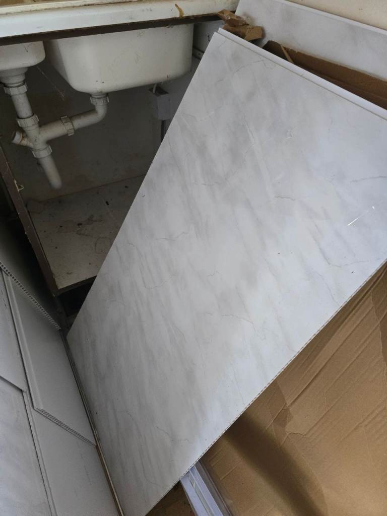 New wall panel light marble grey shower water proof 2400 1000 10mm 3 showerwall interior chrome trim