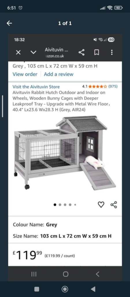 BRAND NEW BOXED Rabbit Hutch on Wheels, Deep Leakproof Tray - L40.4"x23.6Wx28.3H