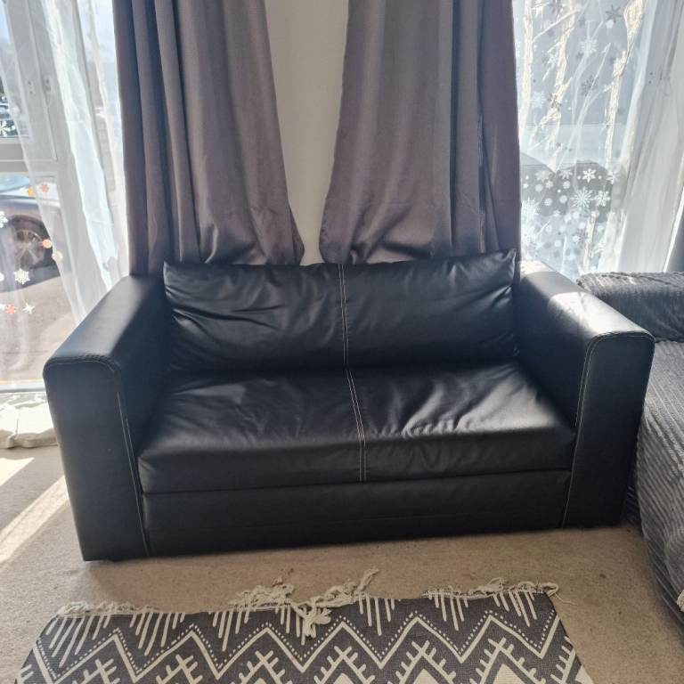 IKEA Black Faux Leather 2 Seaters Sofa Bed