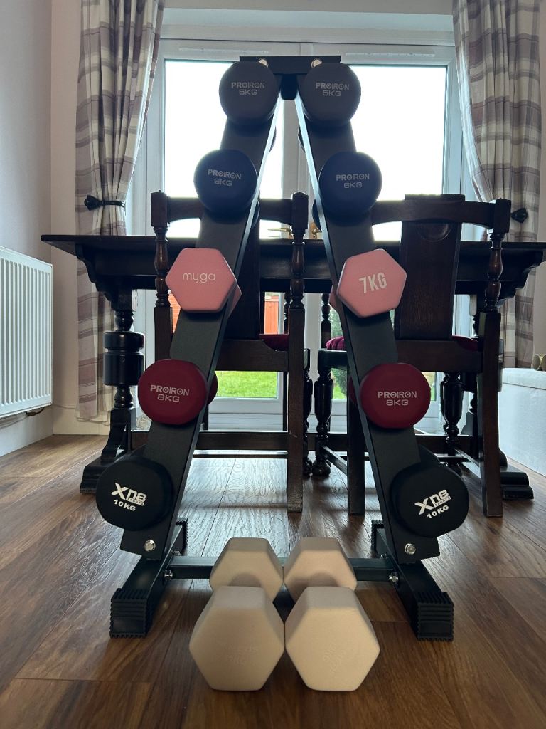 Dumbbells plus stand.