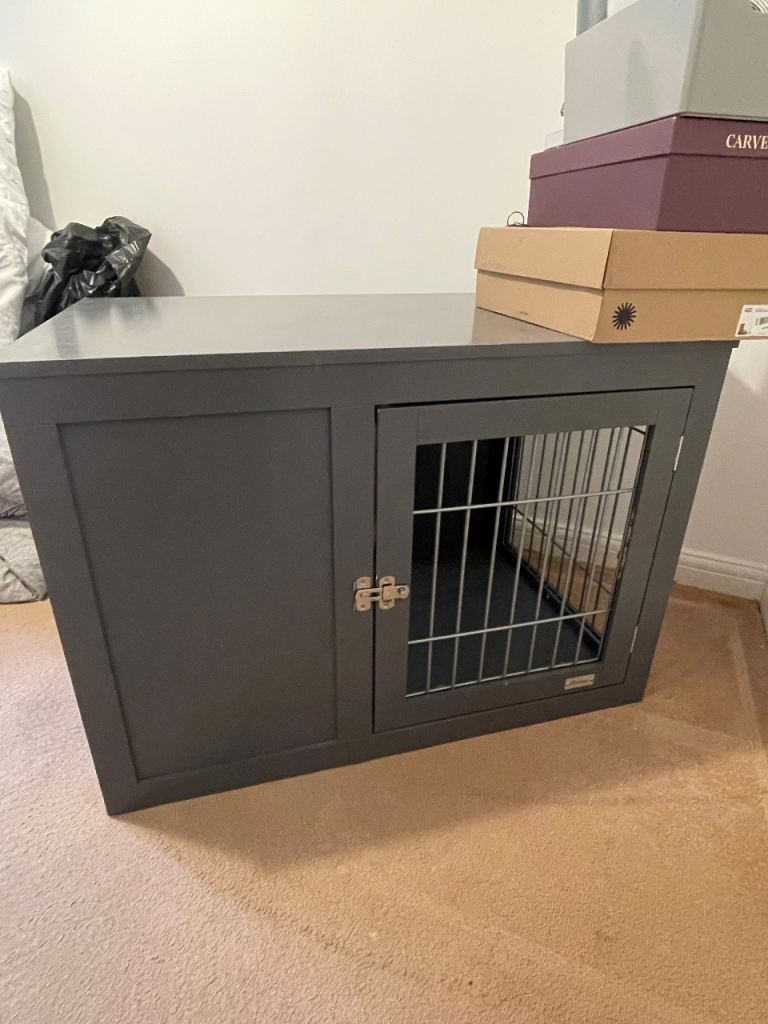 Grey wooden dog cage / crate from PawHut