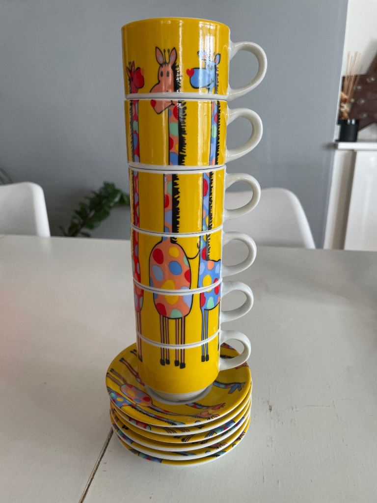 Giraffe print espresso cup stacking tower set.