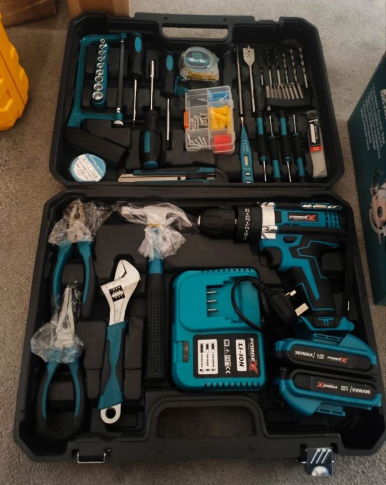 New Prescot Power Tool Combo Kit with Cordless Drill and Hand Tools