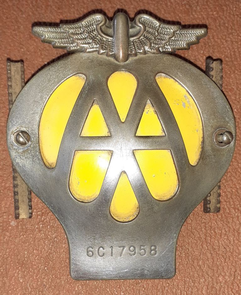  AA Car Badge  Vintage with original stops no 6C17958