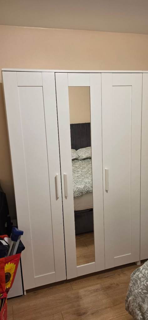 2x White Wardrobe with Mirror Door – Good Condition