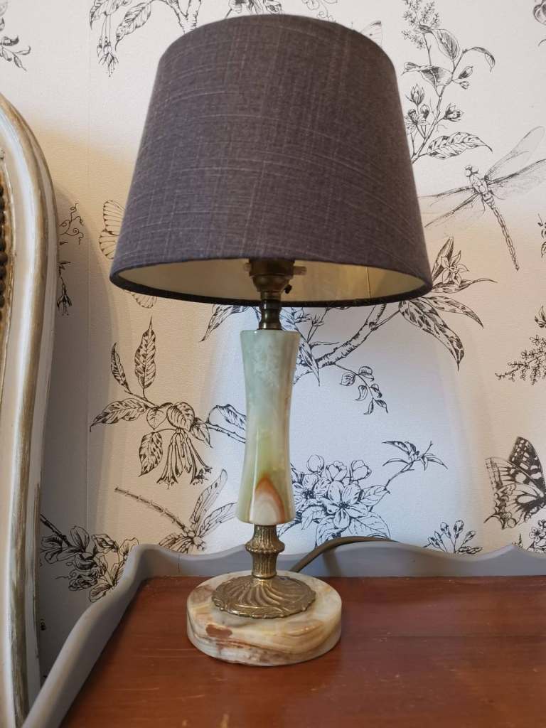 Pair of Antique Onyx Bedside Lamps with Shades
