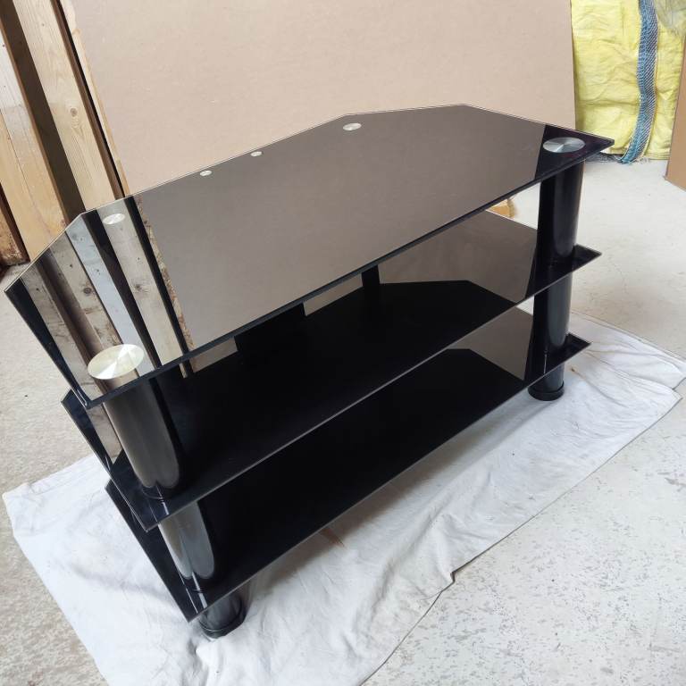 Glass Corner TV Unit - Black & Chrome - Argos Home Matrix 609/0698