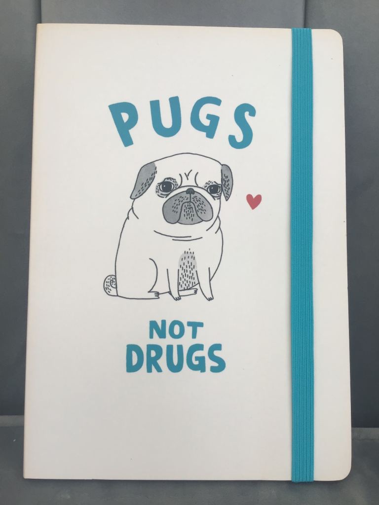 A5 Lined Notebook - Pugs Not Drugs Design, New