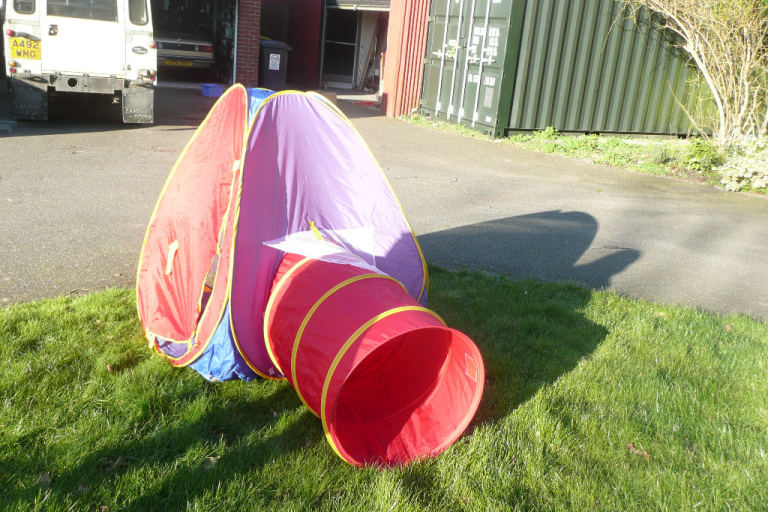 Tent, Tunnel and Parachute multi coloured and flat packed