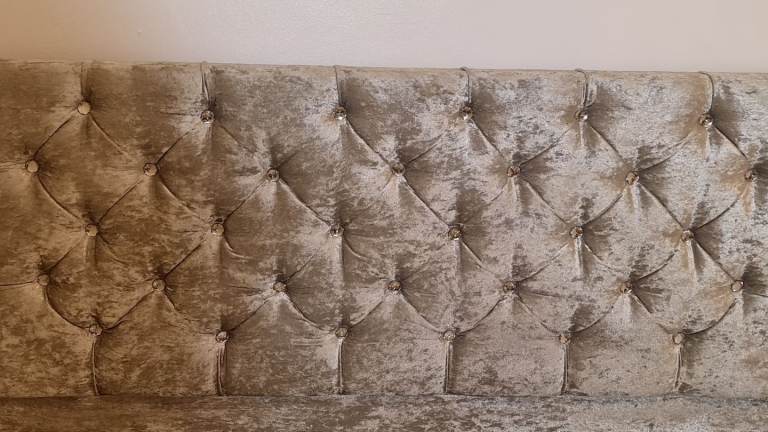 Double Bed Frame Gray Velvet With Diamond Design