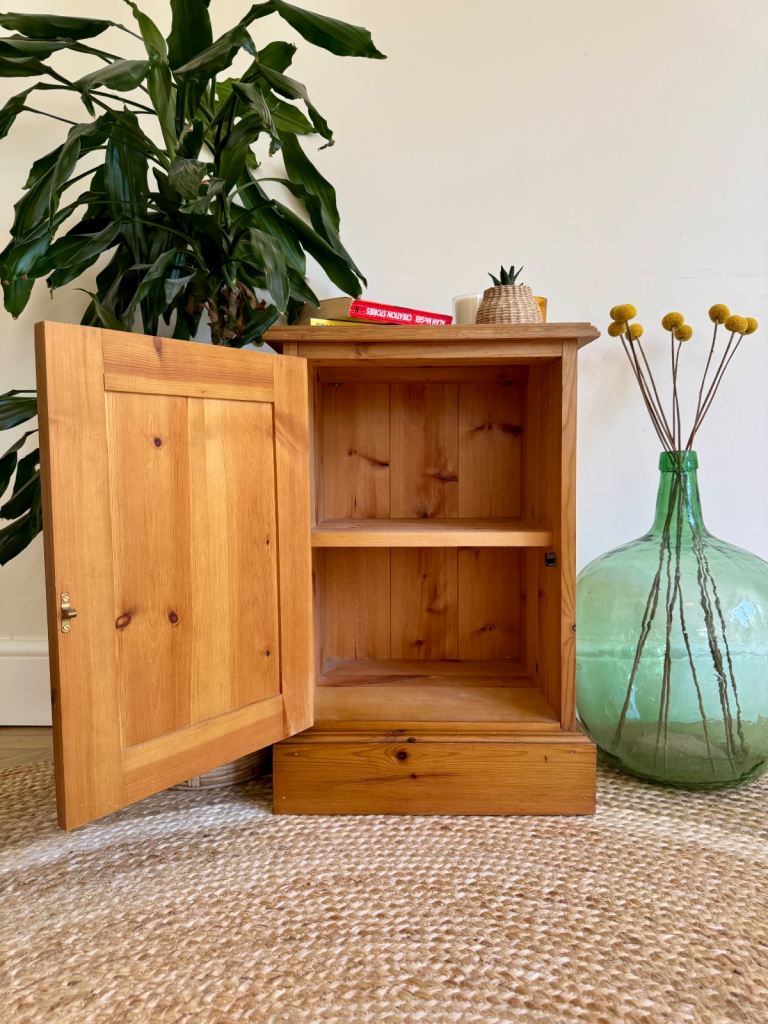 Vintage solid pine bedside cabinet cupboard 