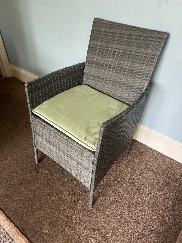 1 Grey Rattan Conservatory Chair with Cushion  H33in/84cm H Seat 16.5in/42cm W23in/58cm D19in/48cm