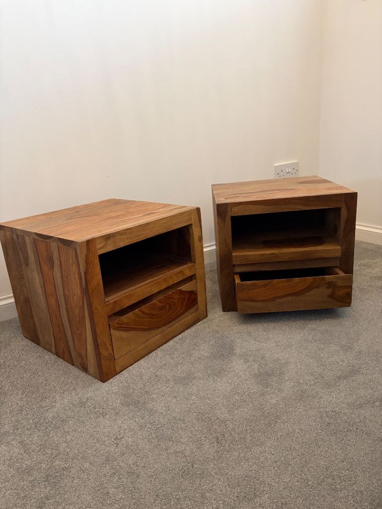 Solid Sheesham Wood Bedside Tables / Unit with Drawer, £110.00 for Sale