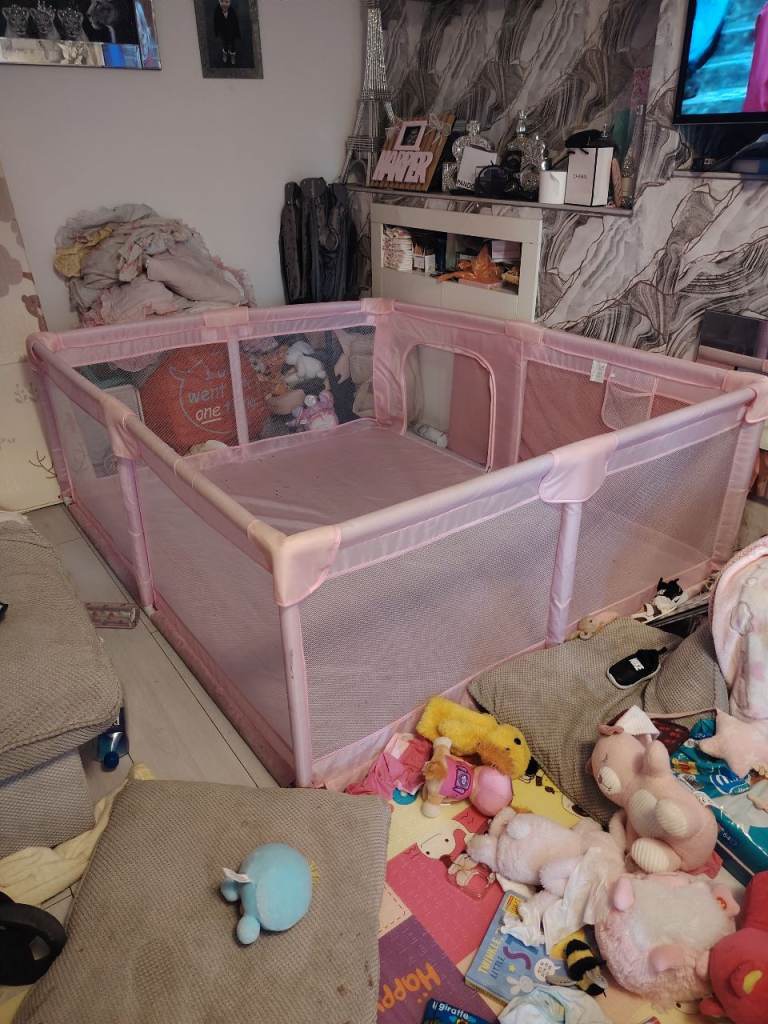 Large Pink Fabric Playpen for Babies – Good Condition
