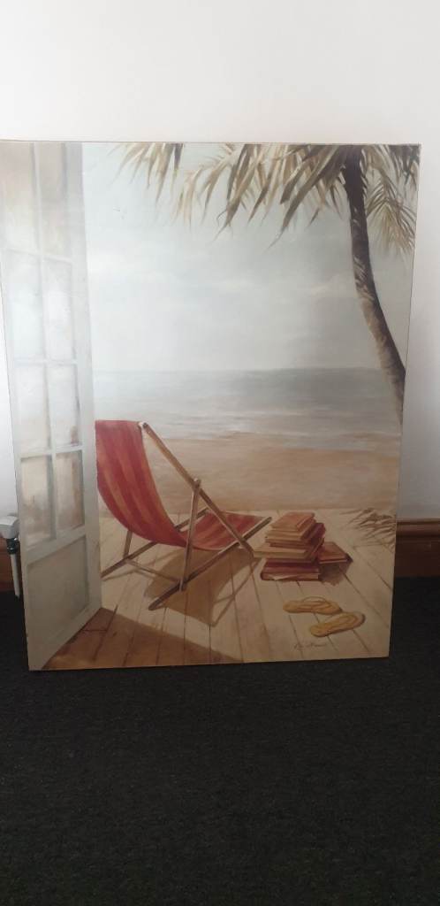 Large Beach Scene Canvas Print – Good Condition