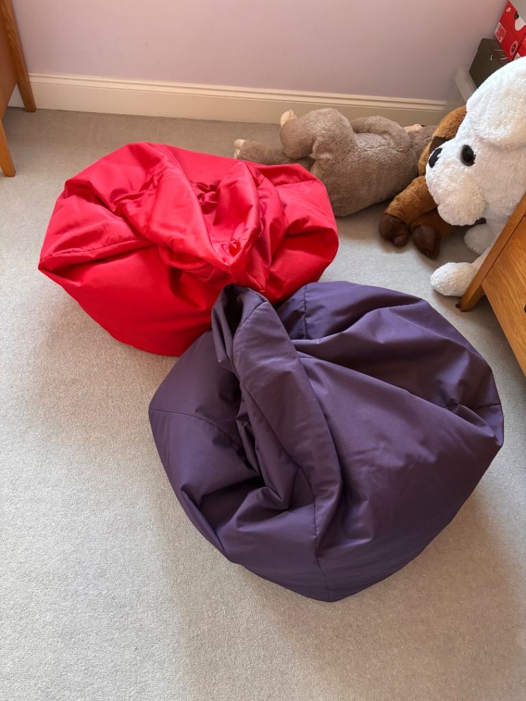 Two Comfy Bean Bags – Red and Purple, Good Condition
