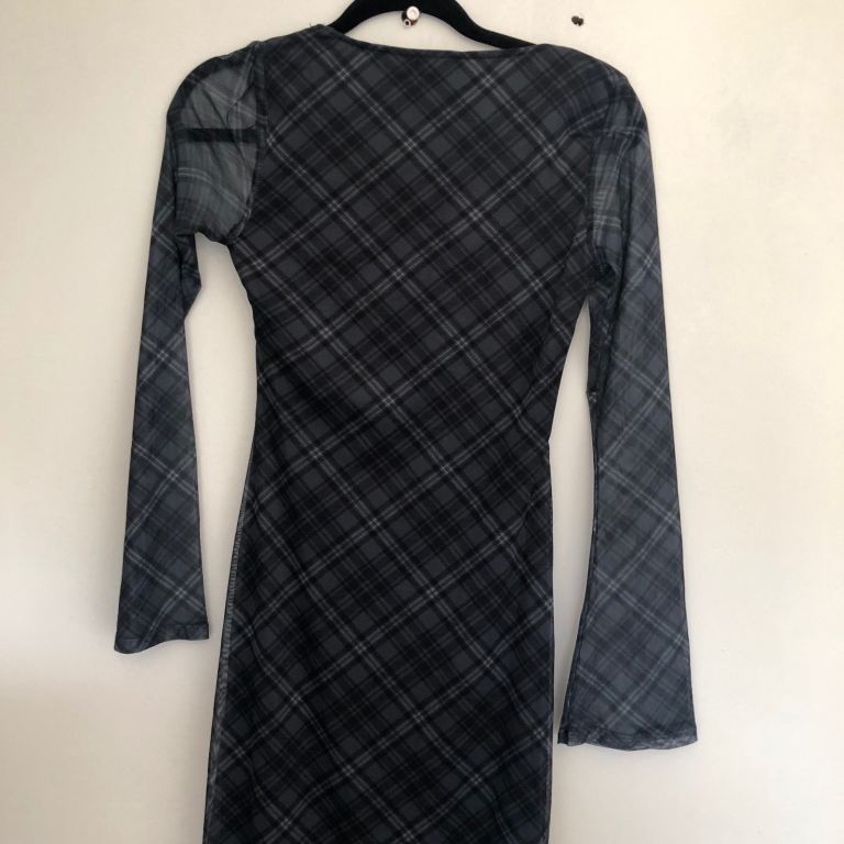 New Look Grey Plaid Mesh Dress - Size 8, As Good As New
