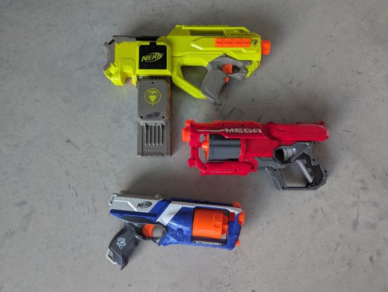 Nerf Gun Bundle - N-Strike Rayven, Elite Strongarm & Mega Cyclone Blaster 