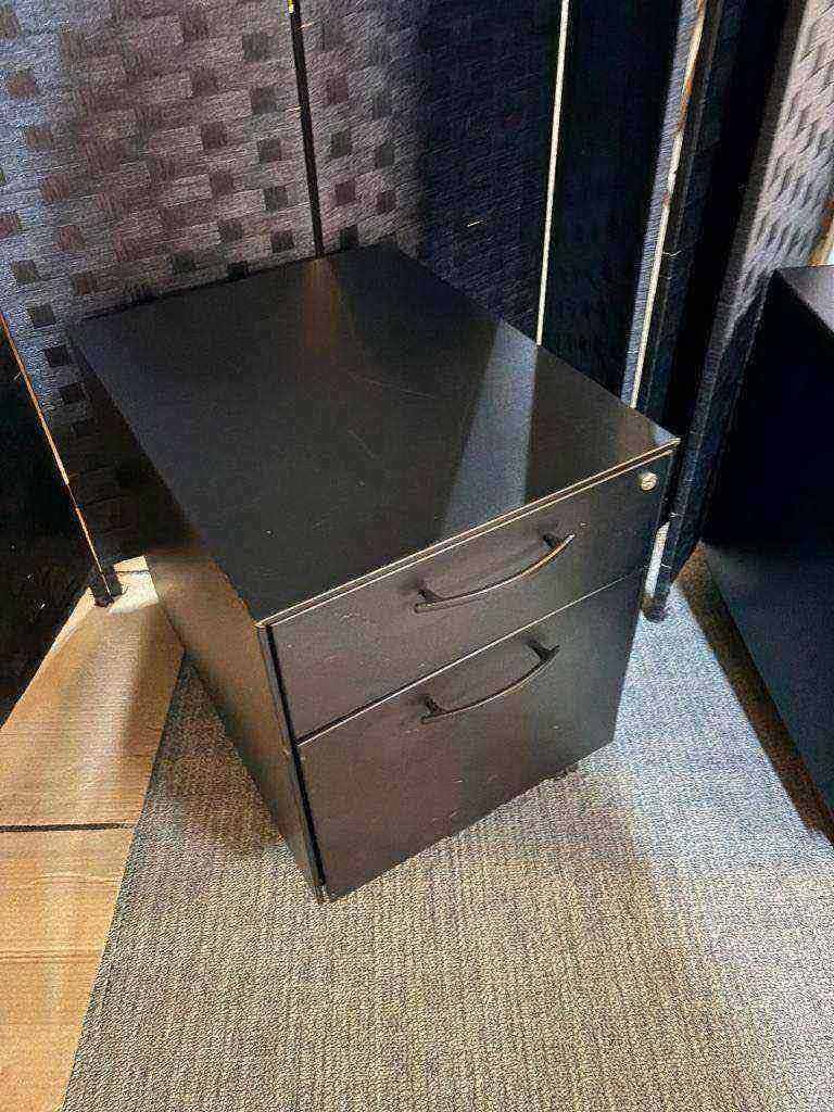 Used Office storage pedestal under desk drawer black two drawer metal castors wheels