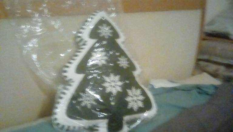 Christmas Tree Shaped Cushion - Green with Snowflakes, Brand New
